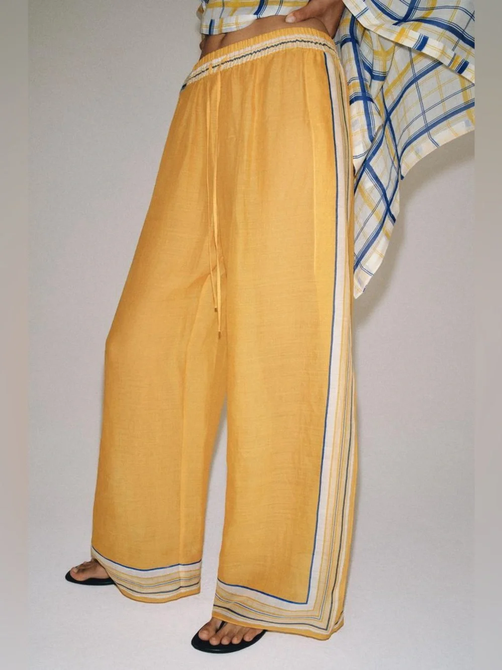 ZARA CO-ORD SET 100% RAMIE PLAID TUNIC AND PANTS ZW COLLECTION